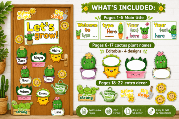 Adorable Cactus Classroom Decor Kit