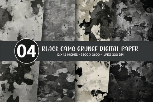 Black Camo Grunge Digital Paper: A Versatile Design for Creative Projects