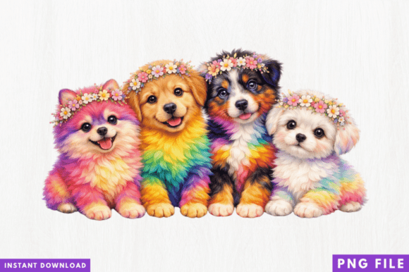 Cute Rainbow Dog Bundle PNG Rainbow Dog: A Versatile Design for Creative Projects