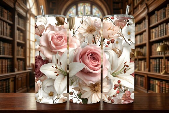 Elegant Pink Rose and White Lily 20oz: A Versatile Design for Custom Creations