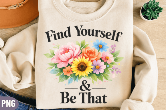 Find Yourself Floral Quote PNG, Positive