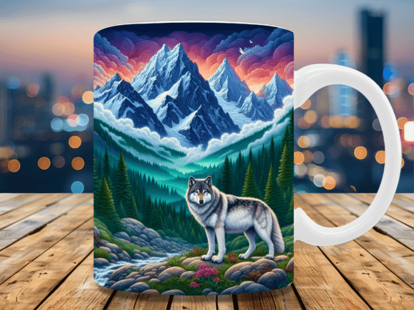 Majestic Mountain Wolf Landscape Mug