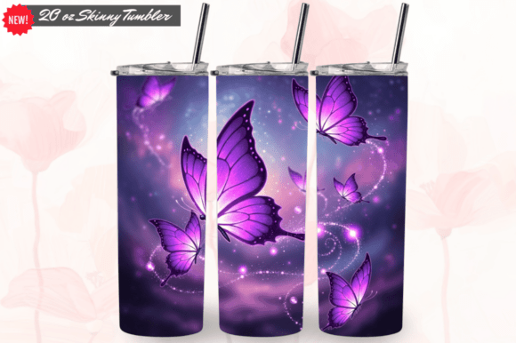 Purple Magic Butterfly Glow Tumbler Wrap – Elevate Your Sublimation Creations
