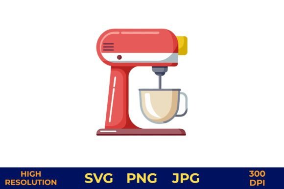 Red Mixer Pouring Batter into Cup Vector Illustration
