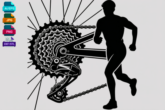 Runner and Bicycle Chain Silhouette SVG