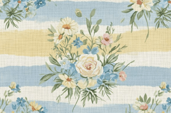 Soft Watercolor Floral Stripe Seamless