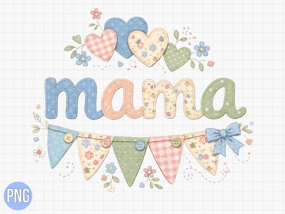 Sweet Pastel Mama Floral Hearts PNG