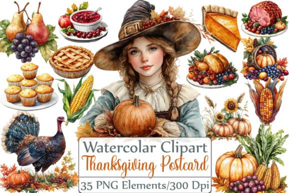 Vintage Thanksgiving Postcard Clipart