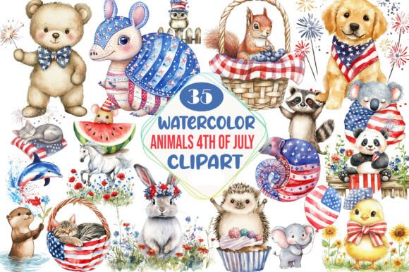Watercolor Animals 4th of July