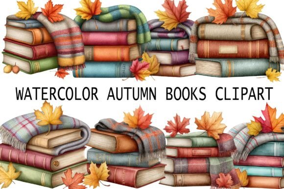Watercolor Autumn Books Clipart