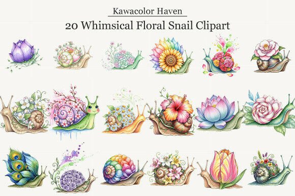 Whimsical Floral Snail Clipart: A Creative Asset for Modern Design